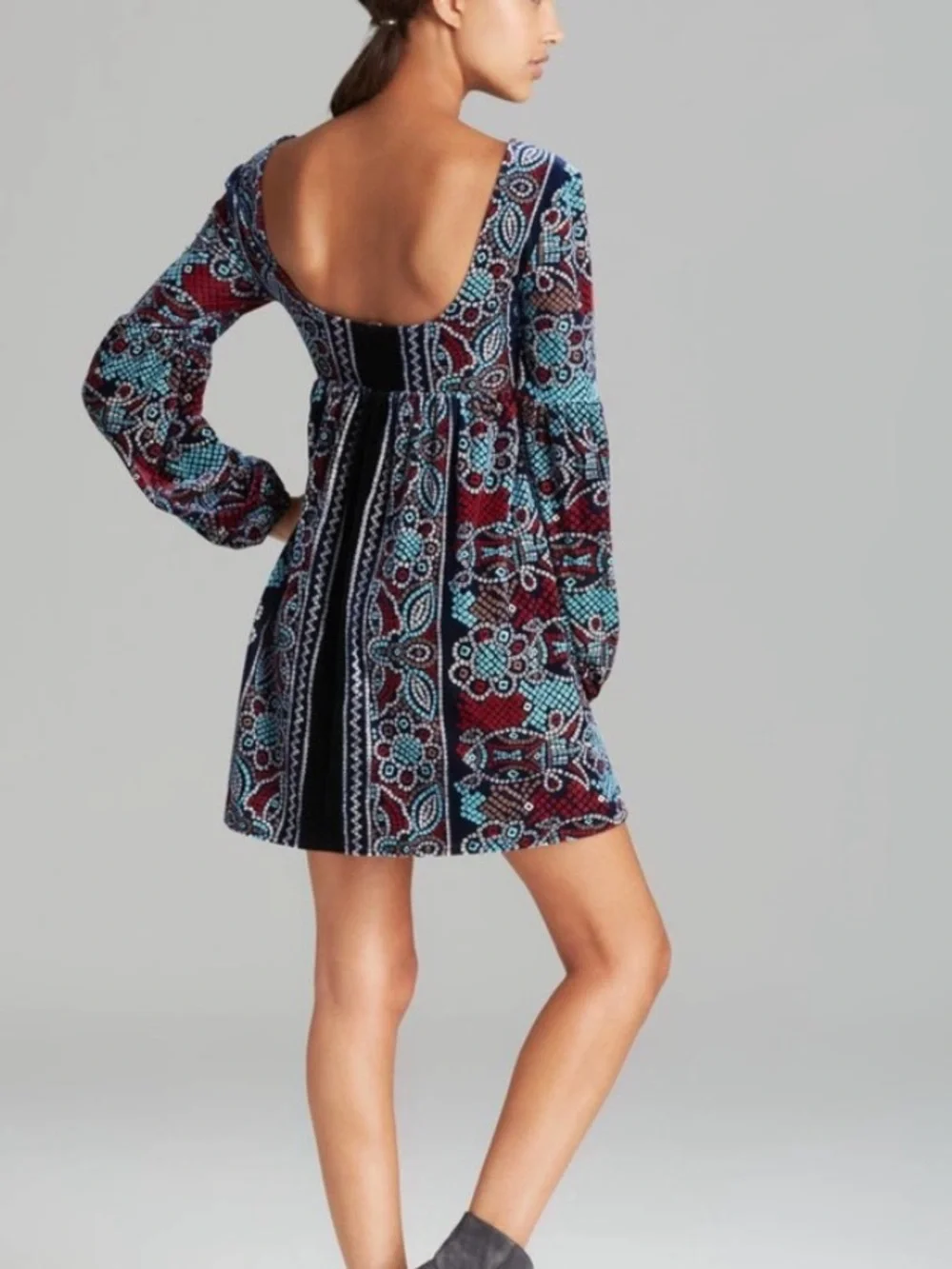 Free People Oh So Easy Velvet Babydoll Dress. Burgundy & Teal Size Large
